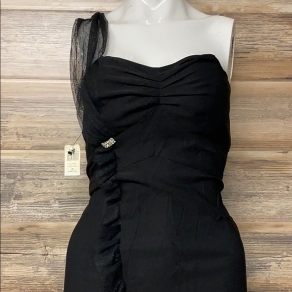 Stop staring Midnight Magic one shoulder black wiggle pencil sexy dress - Picture 2 of 7